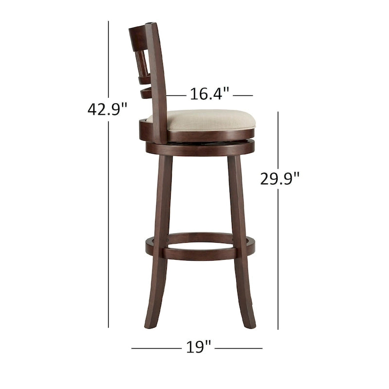 Tabouret de bar Lyla pivotant 74 cm marron, dossier haut, hauteur de bar par iNSPIRE Q Classic