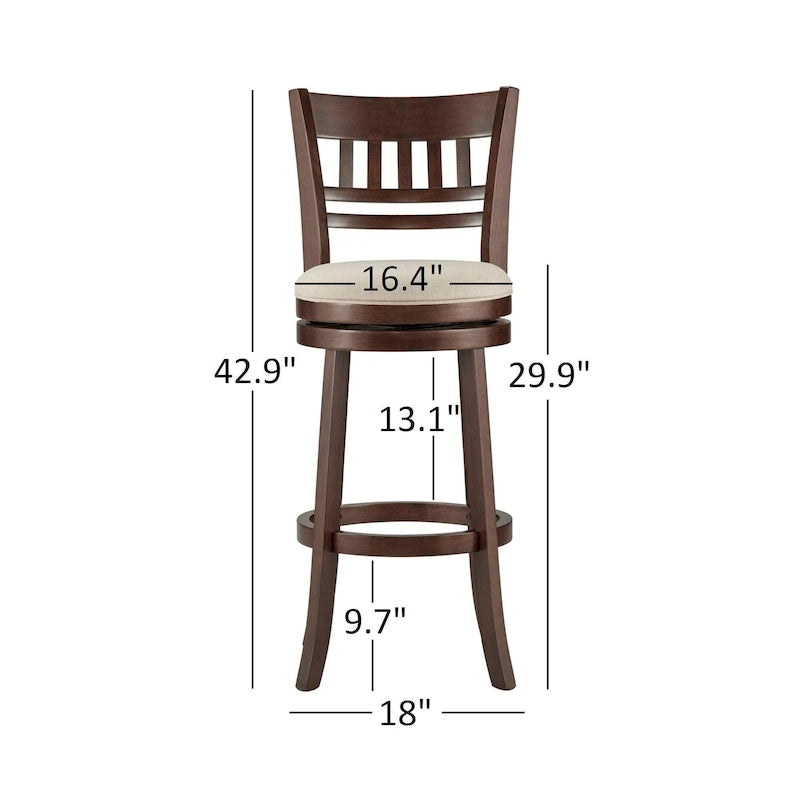 Tabouret de bar Lyla pivotant 74 cm marron, dossier haut, hauteur de bar par iNSPIRE Q Classic