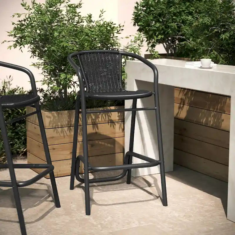 Tabouret de bar commercial en rotin pour l'intérieur et l'extérieur avec cadre en aluminium - S/O