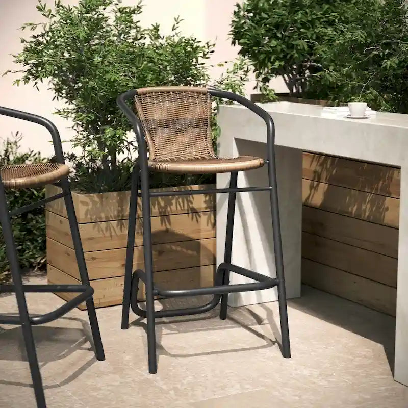 Tabouret de bar commercial en rotin pour l'intérieur et l'extérieur avec cadre en aluminium - S/O