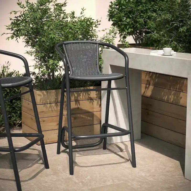 Tabouret de bar commercial en rotin pour l'intérieur et l'extérieur avec cadre en aluminium - S/O