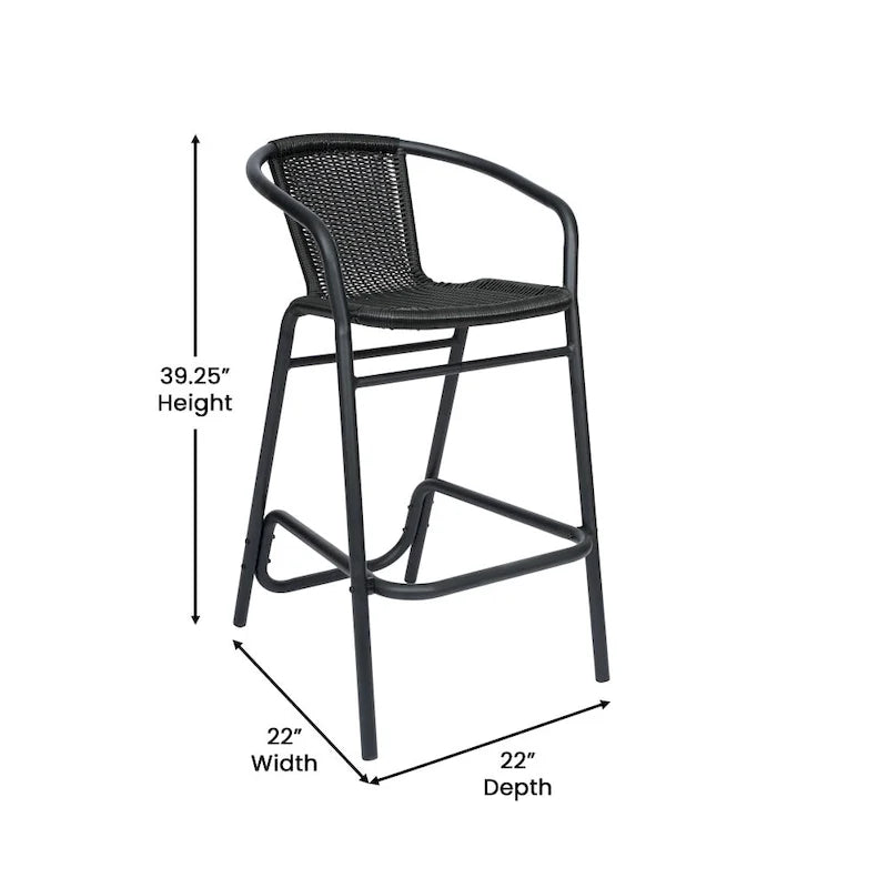 Tabouret de bar commercial en rotin pour l'intérieur et l'extérieur avec cadre en aluminium - S/O