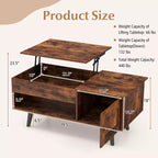 Table basse élévatrice Costway avec rangement, compartiment caché et étagère ouverte Noir/Marron/Naturel