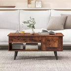Table basse élévatrice Costway avec rangement, compartiment caché et étagère ouverte Noir/Marron/Naturel