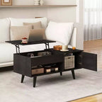 Table basse élévatrice Costway avec rangement, compartiment caché et étagère ouverte Noir/Marron/Naturel