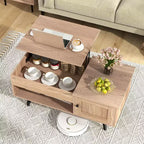 Table basse élévatrice Costway avec rangement, compartiment caché et étagère ouverte Noir/Marron/Naturel