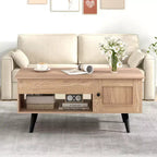 Table basse élévatrice Costway avec rangement, compartiment caché et étagère ouverte Noir/Marron/Naturel