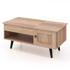 Table basse élévatrice Costway avec rangement, compartiment caché et étagère ouverte Noir/Marron/Naturel