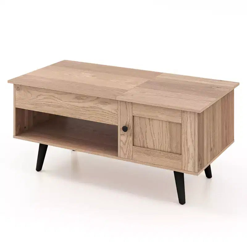 Table basse élévatrice Costway avec rangement, compartiment caché et étagère ouverte Noir/Marron/Naturel