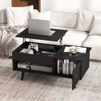 Table basse élévatrice Costway avec rangement, compartiment caché et étagère ouverte Noir/Marron/Naturel