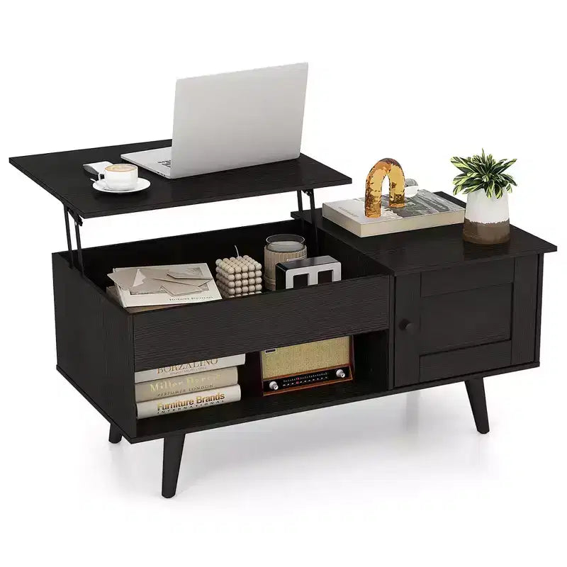 Costway Lift Top Coffee Table with Storage Hidden Compartment Cabinet & Open Shelf Black/Brown/Natural