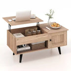 Table basse élévatrice Costway avec rangement, compartiment caché et étagère ouverte Noir/Marron/Naturel