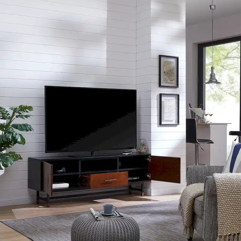 Meuble TV multimédia moderne du milieu du siècle pour téléviseurs jusqu'à 61 pouces