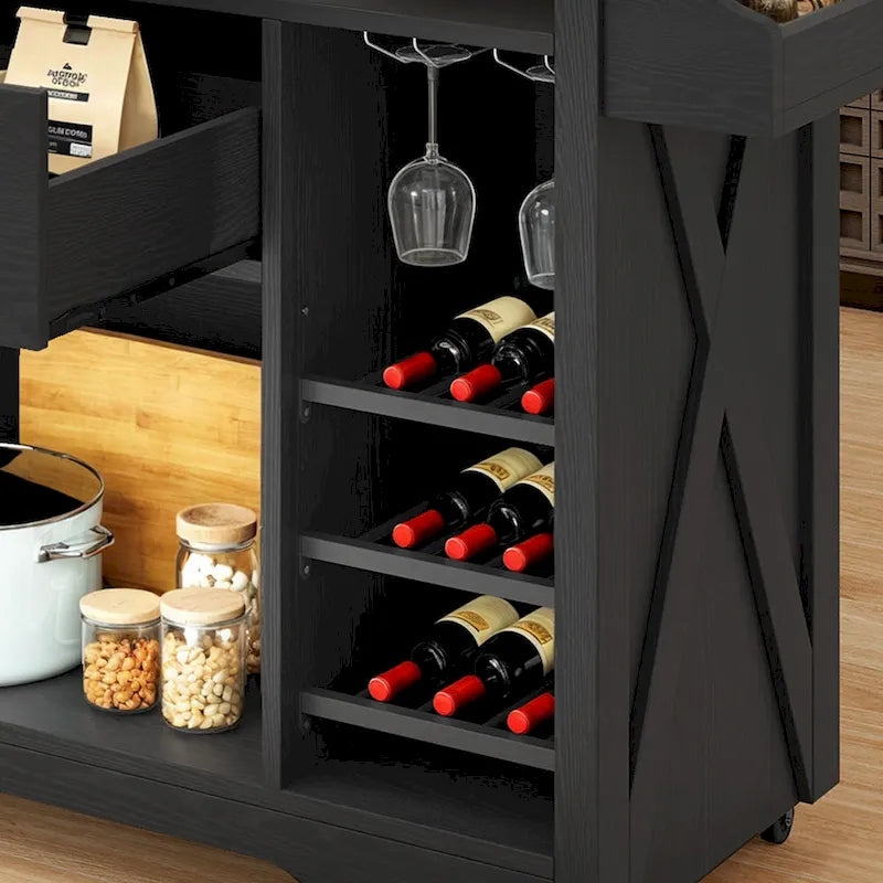 Îlot de cuisine roulant Moasis 47 avec casier à vin, tiroir et prise de courant