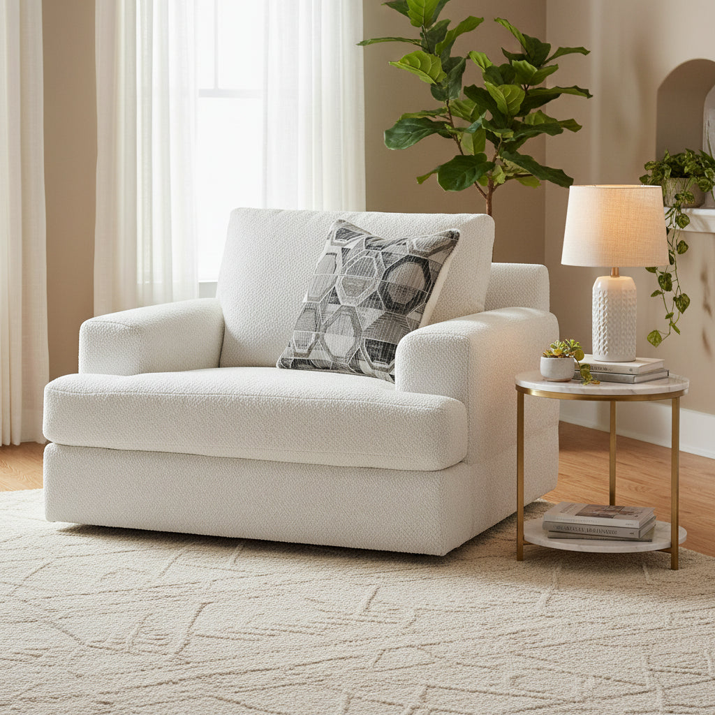 Fauteuil en lin surdimensionné — 129,5 cm L x 104 cm P x 99 cm H