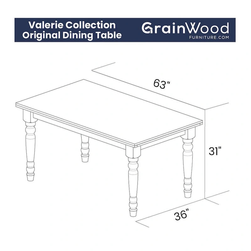 Table à manger en bois massif Valerie de 63 pouces Grain Wood Furniture