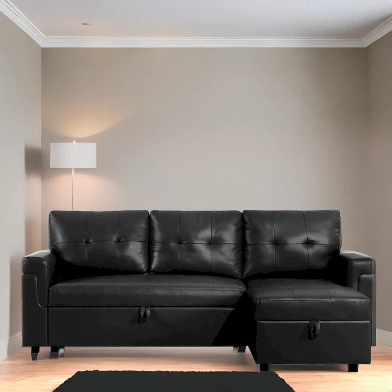 Canapé d'angle réversible avec lit gigogne, méridienne de rangement, pieds durables,