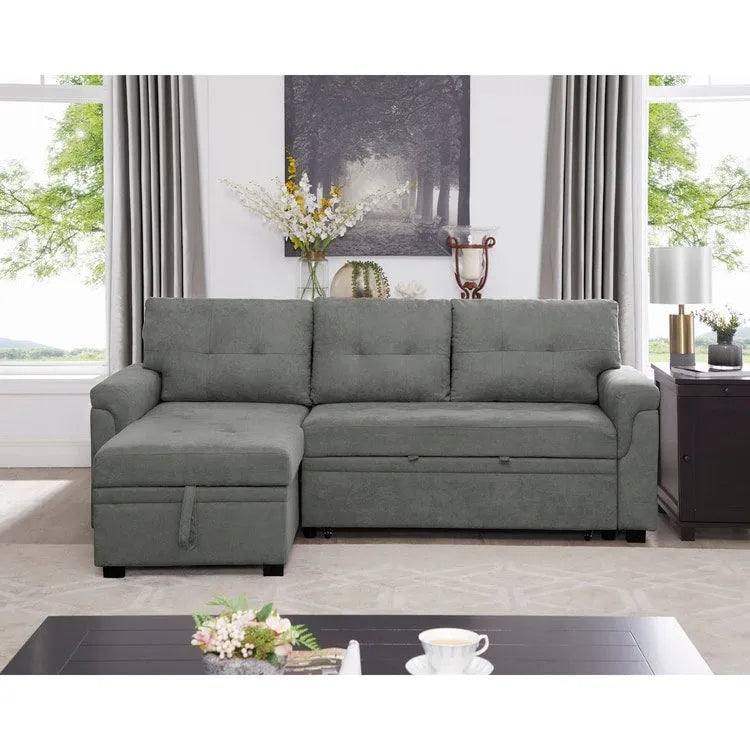Canapé d'angle réversible avec lit gigogne, méridienne de rangement, pieds durables,