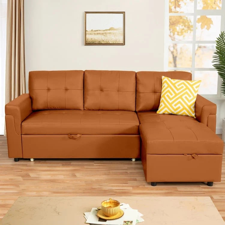 Canapé d'angle réversible avec lit gigogne, méridienne de rangement, pieds durables,