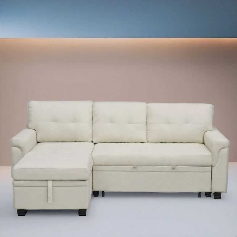 Canapé d'angle réversible avec lit gigogne, méridienne de rangement, pieds durables,