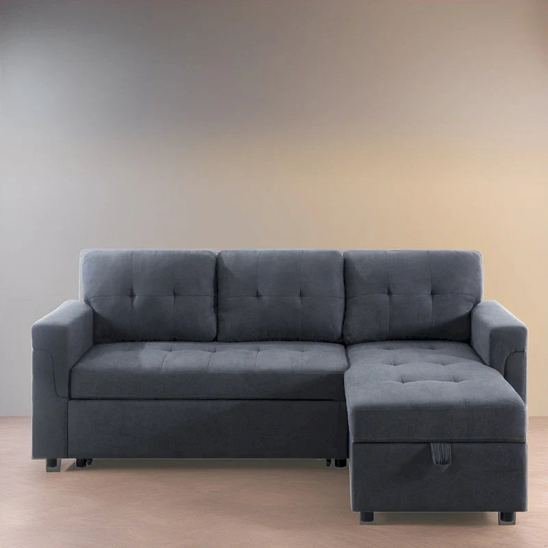 Canapé d'angle réversible avec lit gigogne, méridienne de rangement, pieds durables,