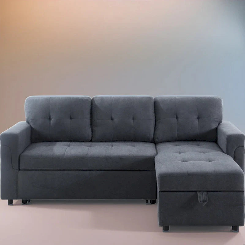 Canapé d'angle réversible avec lit gigogne, méridienne de rangement, pieds durables,