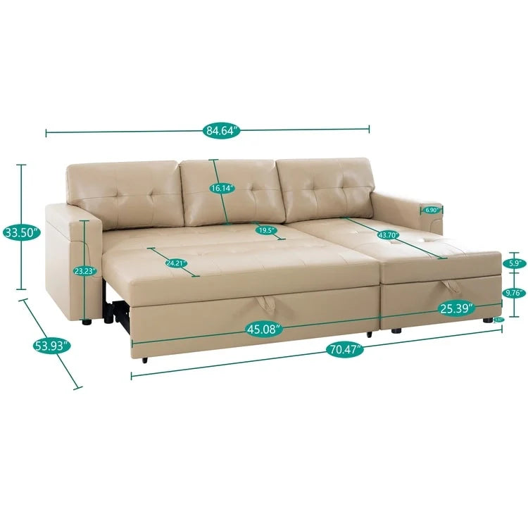 Canapé d'angle réversible avec lit gigogne, méridienne de rangement, pieds durables,