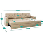 Canapé d'angle réversible avec lit gigogne, méridienne de rangement, pieds durables,
