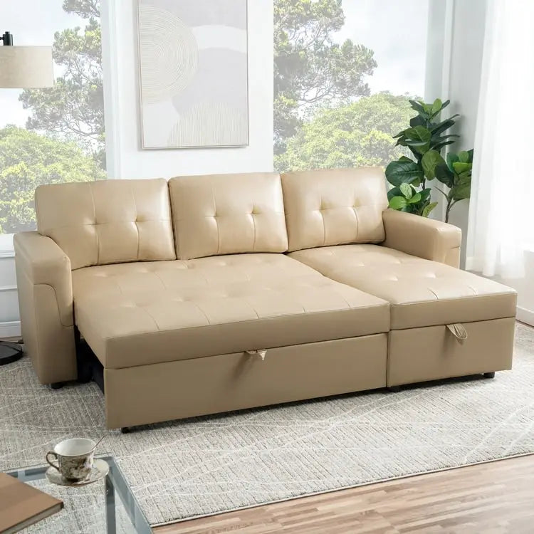 Canapé d'angle réversible avec lit gigogne, méridienne de rangement, pieds durables,
