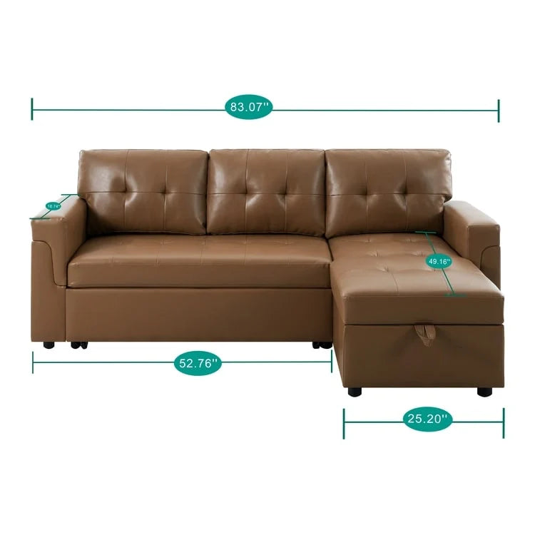 Canapé d'angle réversible avec lit gigogne, méridienne de rangement, pieds durables,