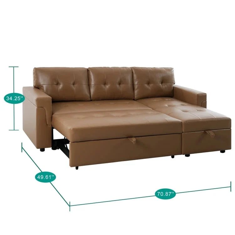 Canapé d'angle réversible avec lit gigogne, méridienne de rangement, pieds durables,
