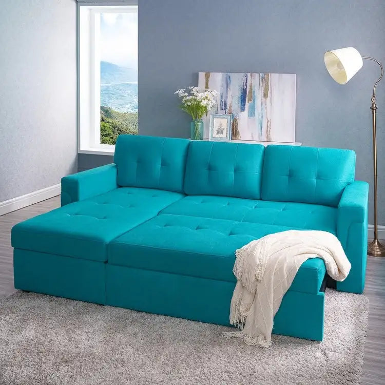 Canapé d'angle réversible avec lit gigogne, méridienne de rangement, pieds durables,
