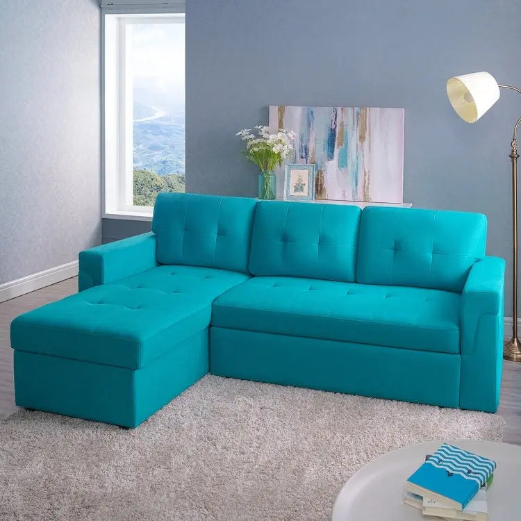 Canapé d'angle réversible avec lit gigogne, méridienne de rangement, pieds durables,