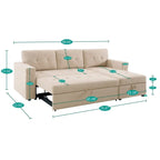 Canapé d'angle réversible avec lit gigogne, méridienne de rangement, pieds durables,
