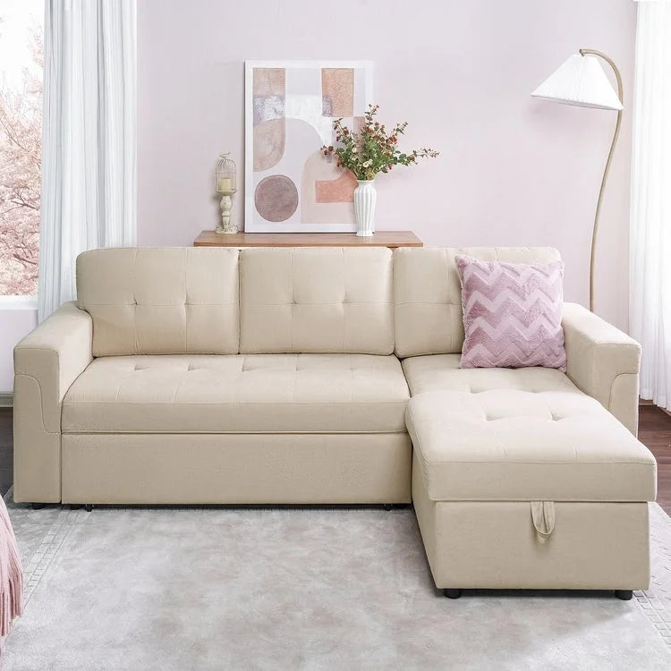 Canapé d'angle réversible avec lit gigogne, méridienne de rangement, pieds durables,