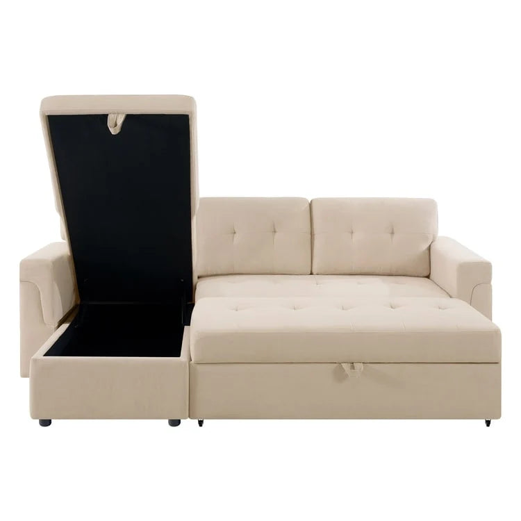 Canapé d'angle réversible avec lit gigogne, méridienne de rangement, pieds durables,