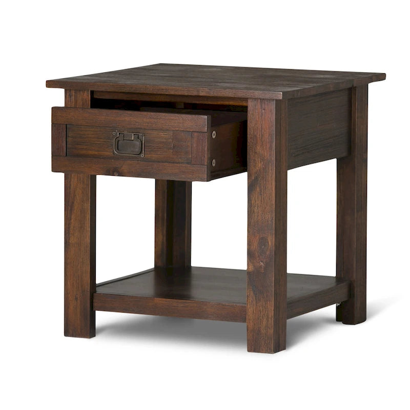 Table d'appoint/Table basse carrée de style rustique en bois d'acacia massif de 55 cm — 55 cm (L) x 55 cm (P) x 55 cm (H)
