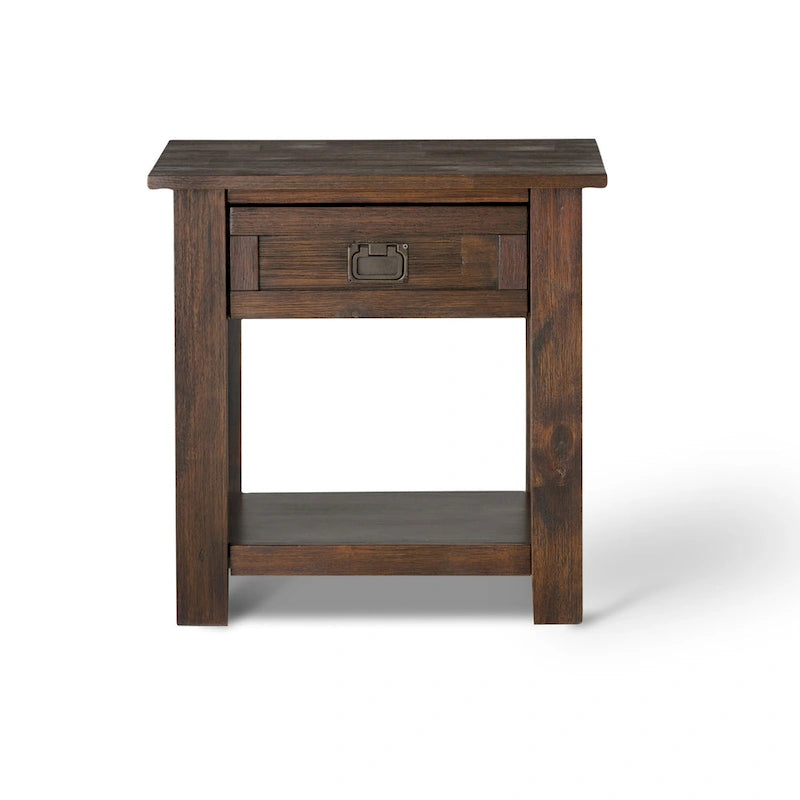 Table d'appoint/Table basse carrée de style rustique en bois d'acacia massif de 55 cm — 55 cm (L) x 55 cm (P) x 55 cm (H)