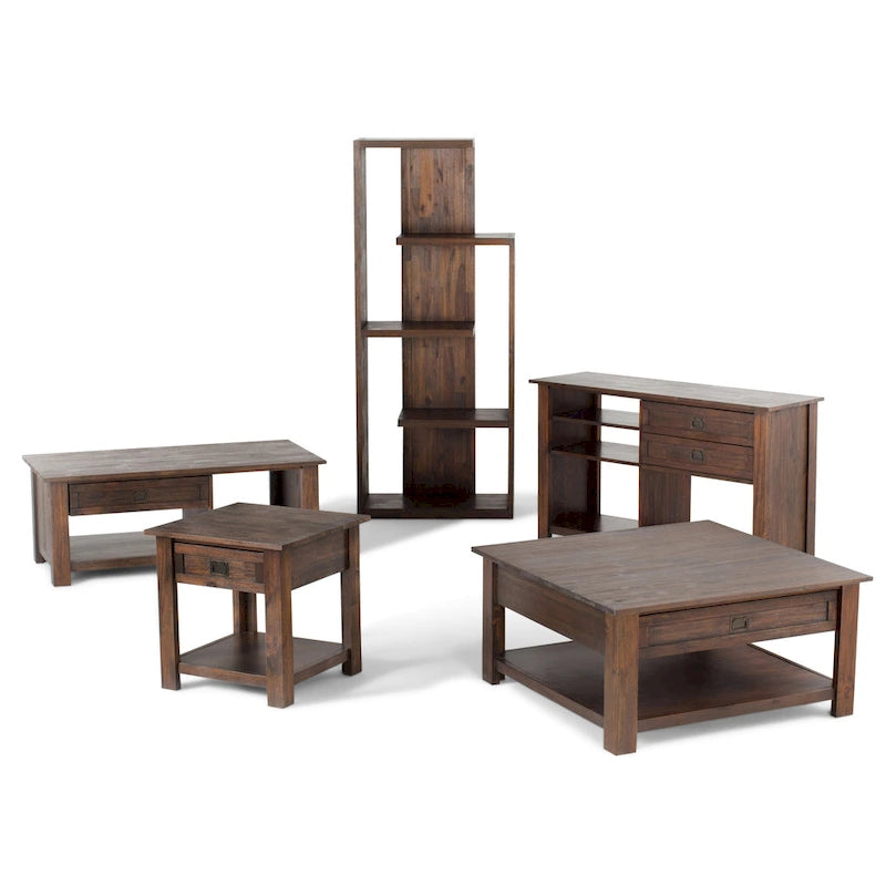 Table d'appoint/Table basse carrée de style rustique en bois d'acacia massif de 55 cm — 55 cm (L) x 55 cm (P) x 55 cm (H)