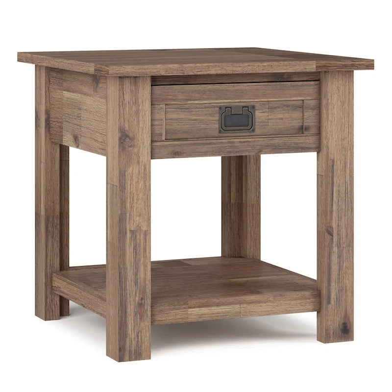 Table d'appoint/Table basse carrée de style rustique en bois d'acacia massif de 55 cm — 55 cm (L) x 55 cm (P) x 55 cm (H)