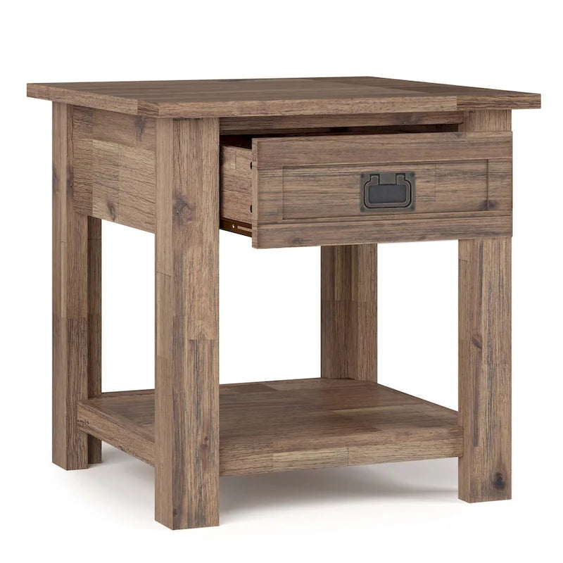 Table d'appoint/Table basse carrée de style rustique en bois d'acacia massif de 55 cm — 55 cm (L) x 55 cm (P) x 55 cm (H)