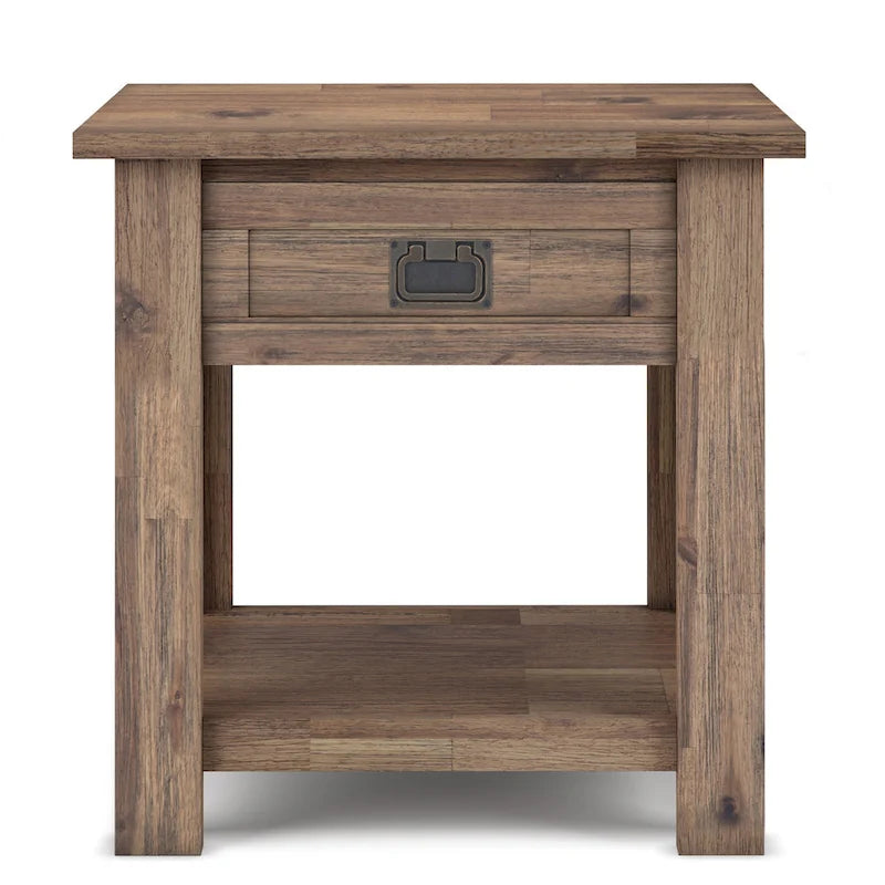 Table d'appoint/Table basse carrée de style rustique en bois d'acacia massif de 55 cm — 55 cm (L) x 55 cm (P) x 55 cm (H)