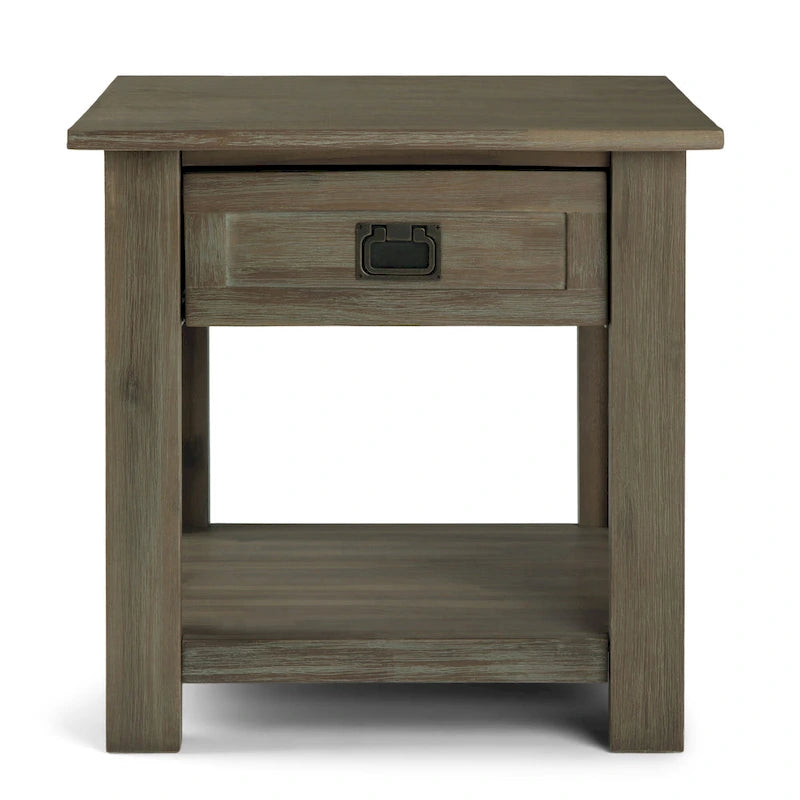 Table d'appoint/Table basse carrée de style rustique en bois d'acacia massif de 55 cm — 55 cm (L) x 55 cm (P) x 55 cm (H)