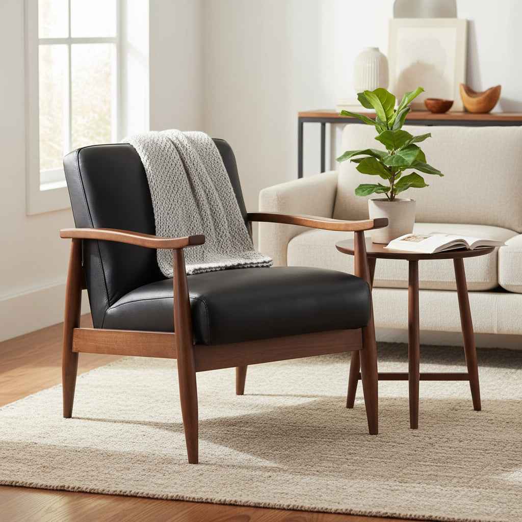 Faux Leather Decorative Chair with Wooden Base