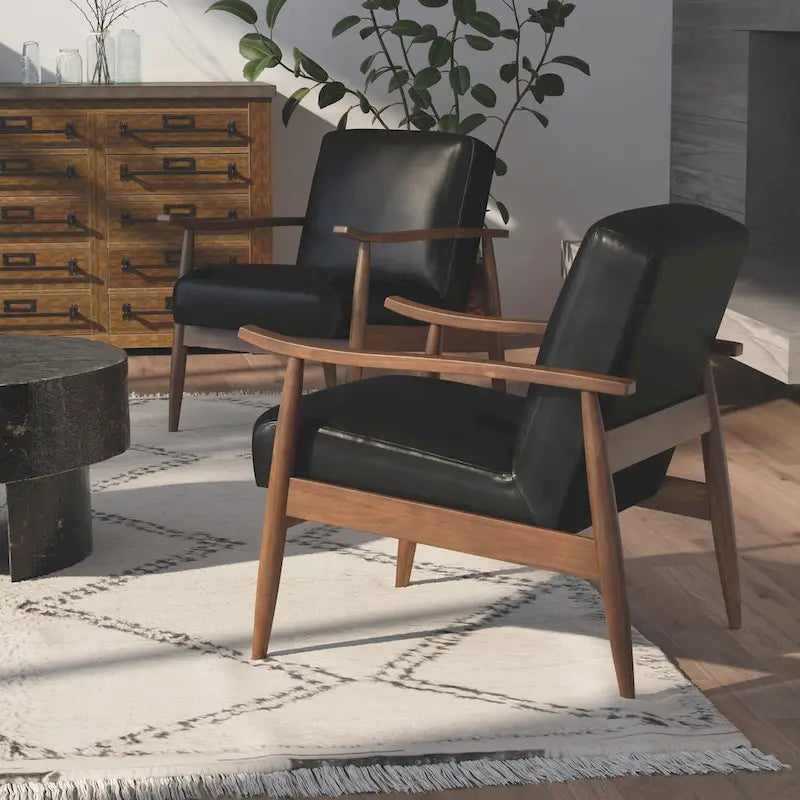 Chaise décorative en similicuir avec piètement en bois