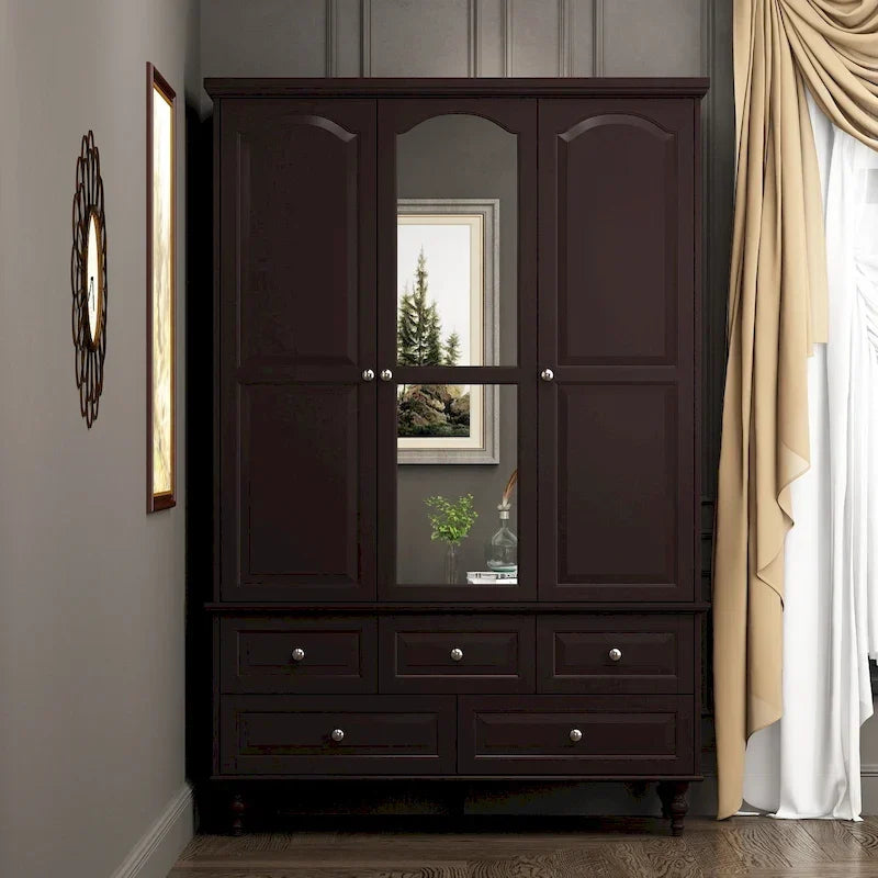 Garde-robe/Armoire/Placard familial de 70,9H avec portes miroir laque blanche