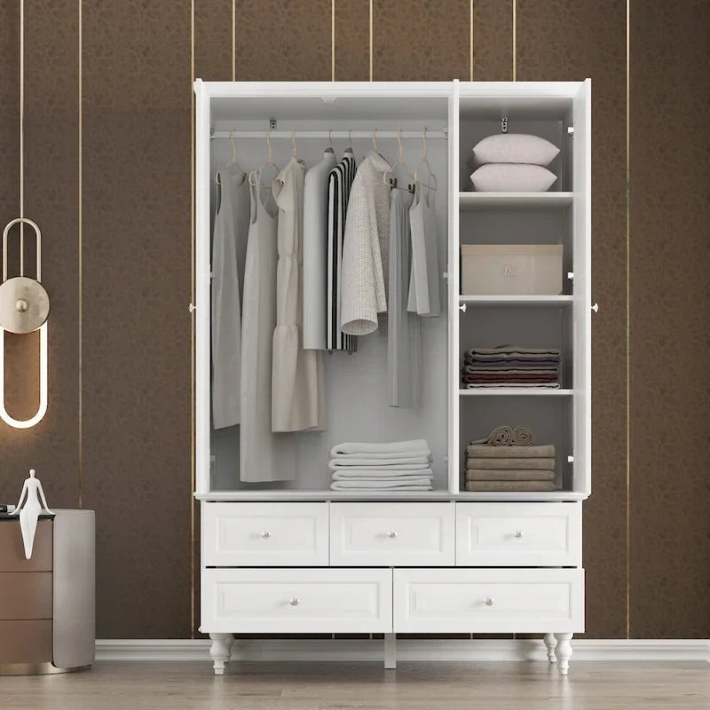 Garde-robe/Armoire/Placard familial de 70,9H avec portes miroir laque blanche