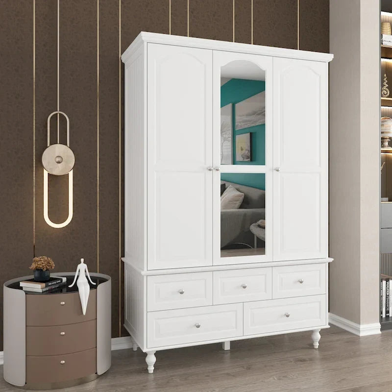 Garde-robe/Armoire/Placard familial de 70,9H avec portes miroir laque blanche