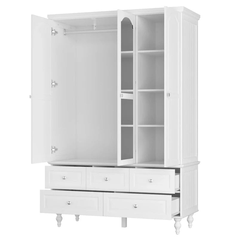 Garde-robe/Armoire/Placard familial de 70,9H avec portes miroir laque blanche