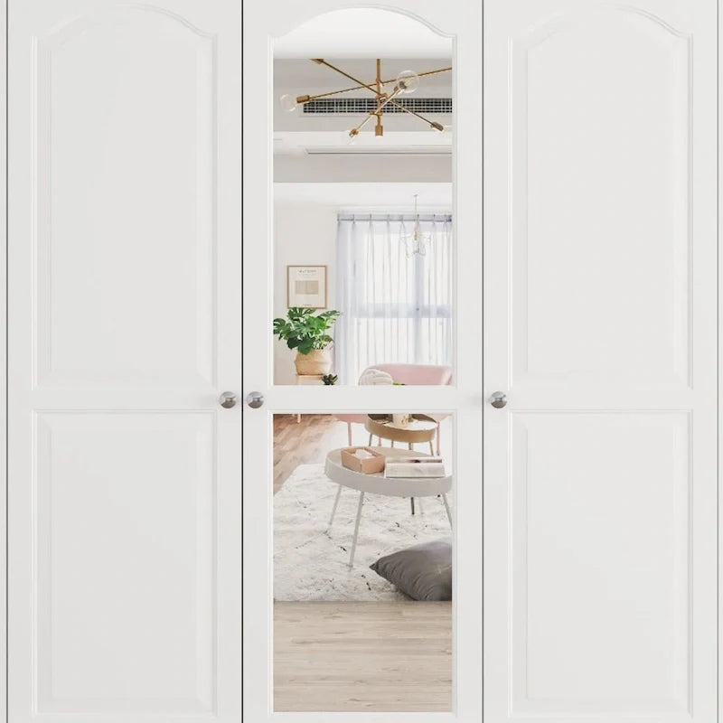 Garde-robe/Armoire/Placard familial de 70,9H avec portes miroir laque blanche